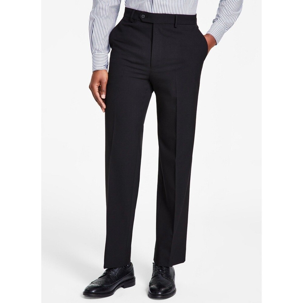 NEW NAUTICA MENS 45X30 SOLID BLACK SOFT STRETCH TROUSERS DRESS PANTS SLACKS